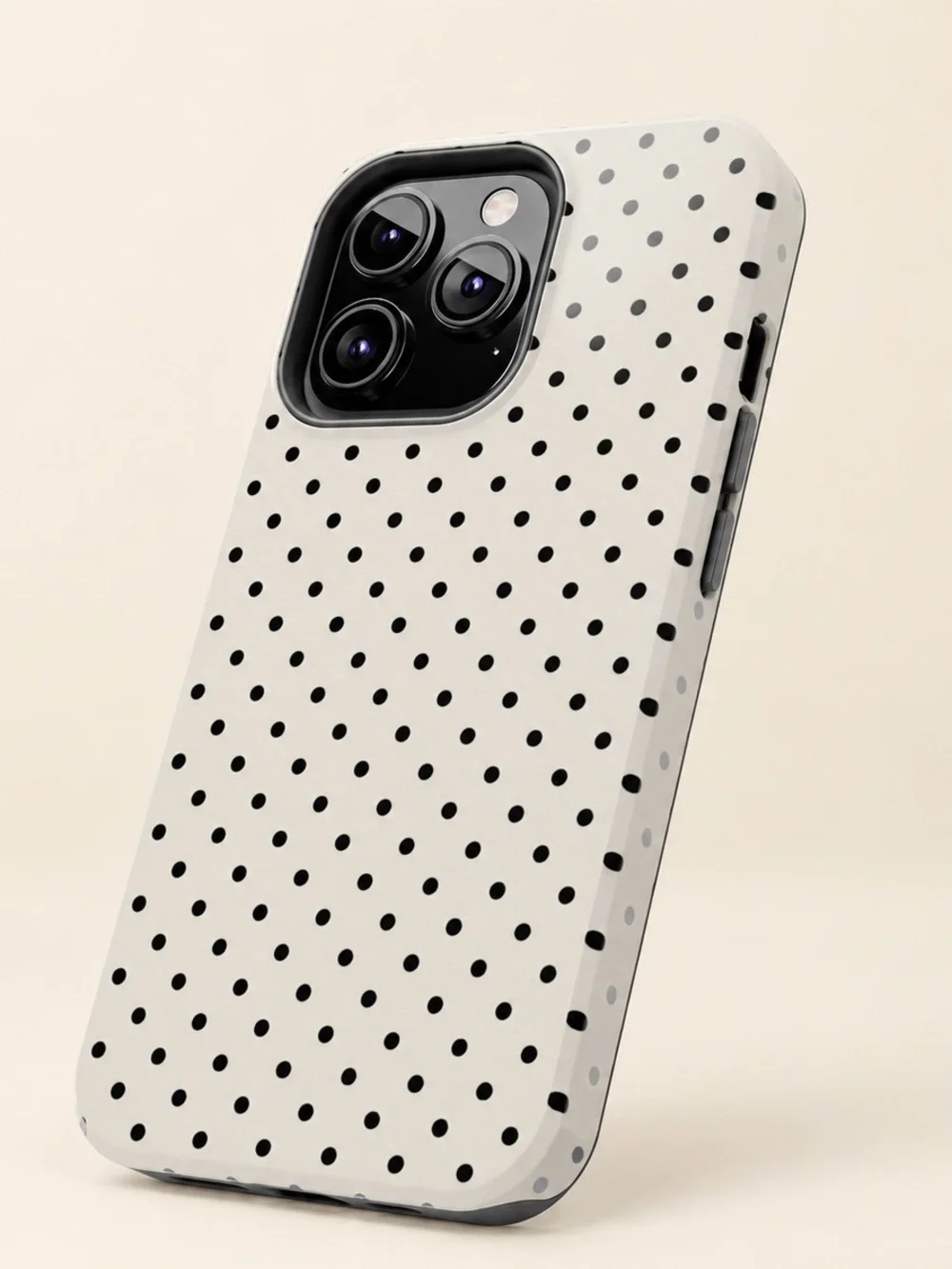 Cream Black Polka Dot Pattern Preppy Chic Aesthetic Tough Phone Case